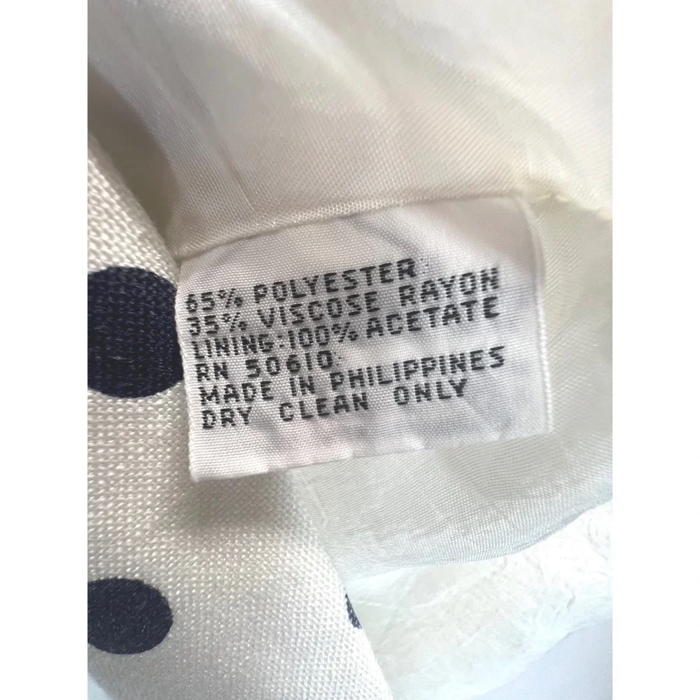 Kasper for ASL Vintage White Navy Polka Dot Short Sleeve Blazer Jacket Size 6